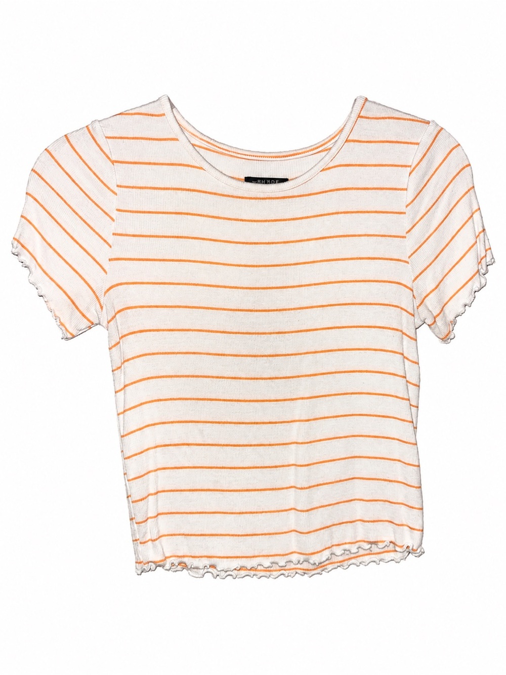Buckle White Crop Top with Orange Stripes